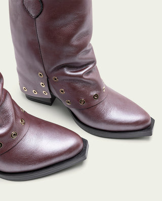 BOTTES COWBOY EN CUIR BORDEAUX MÉTALLISÉ FLORENCE