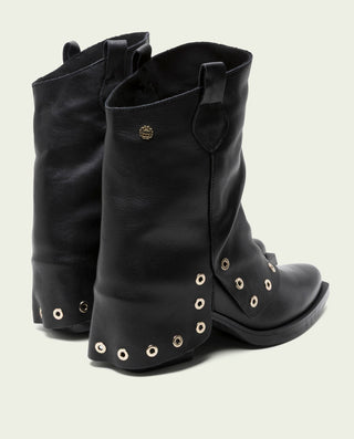 BOTTES À DOUBLE FACE EN CUIR NOIR AVEC CLOUS FLAVIA
