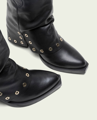BOTTES À DOUBLE FACE EN CUIR NOIR AVEC CLOUS FLAVIA