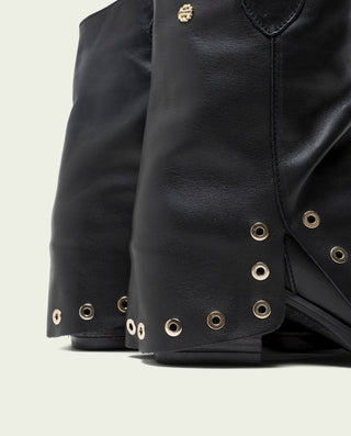 BOTTES À DOUBLE FACE EN CUIR NOIR AVEC CLOUS FLAVIA