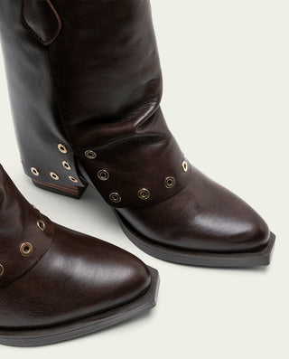 BOTTES À DOUBLE FACE EN CUIR MOKA AVEC CLOUS FLAVIA