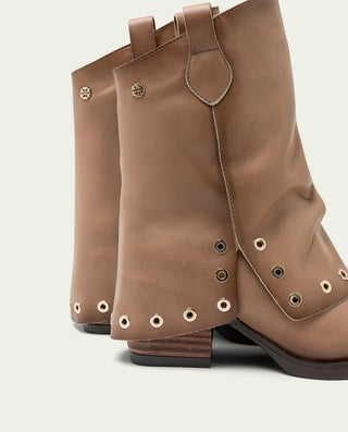 BOTTES DOUBLE FACE EN CUIR TAUPE AVEC CLOUS FLAVIA