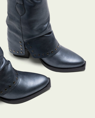 BOTTES DOUBLE FACE EN CUIR PLOMBÉ AVEC CLOUS FAITH
