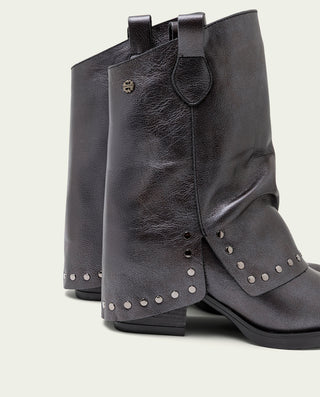BOTTES DOUBLE FACE EN CUIR MOKA MÉTALLISÉ AVEC CLOUS FAITH