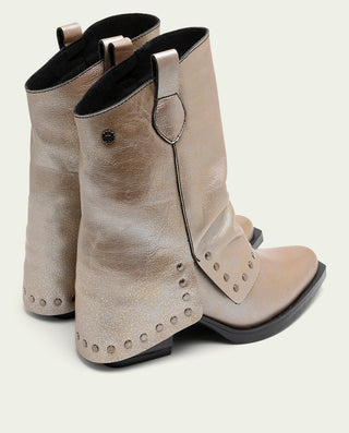 BOTTES DOUBLE FACE EN CUIR PLATINE AVEC CLOUS FAITH