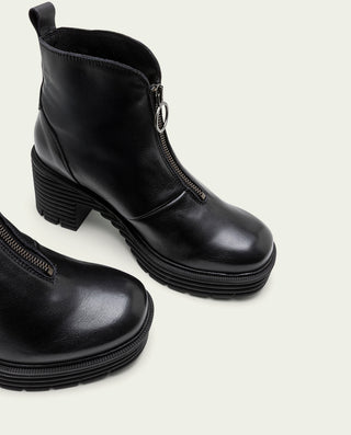 BOTTINES EN CUIR AVEC FERMETURE ÉCLAIR NOIR MILA