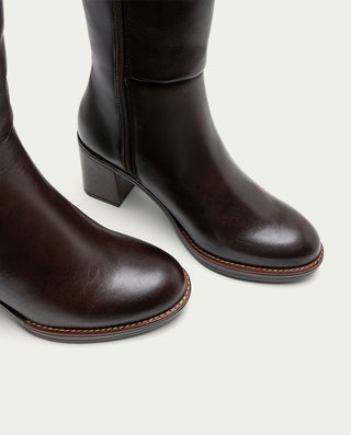 BOTTES EN CUIR À TALONS MOKA RITA