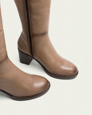 BOTTES EN CUIR À TALONS TAUPE RITA
