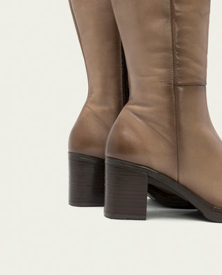 BOTTES EN CUIR À TALONS TAUPE RITA