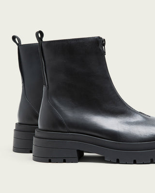 BOTTINES TRACK NOIRS EN CUIR AVEC FERMETURE ÉCLAIR NALA