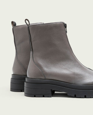 BOTTINES TRACK EN CUIR GRIS AVEC FERMETURE ÉCLAIR NALA