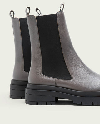 BOTTINES TRACK EN CUIR GRIS AVEC ÉLASTIQUES NAÏN
