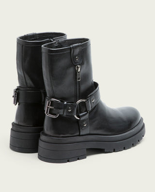 BOTTINES TRACK EN CUIR NOIR AVEC FERMETURE ÉCLAIR NASYA