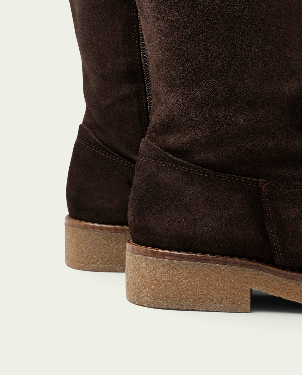 BOTTES HAUTES EN CUIR MOKA AVEC FERMETURE ÉCLAIR INÉS
