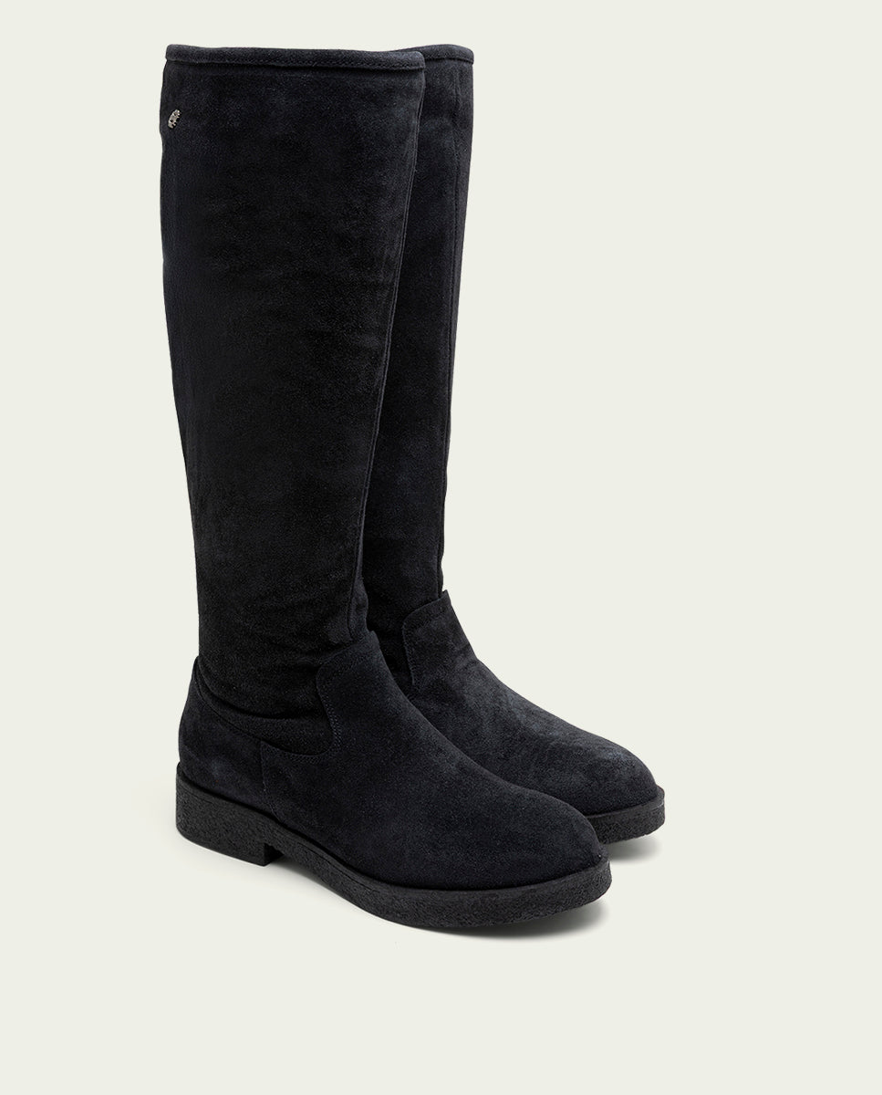 BOTTES HAUTES EN CUIR CHARBON AVEC ÉCLAIR INÉS