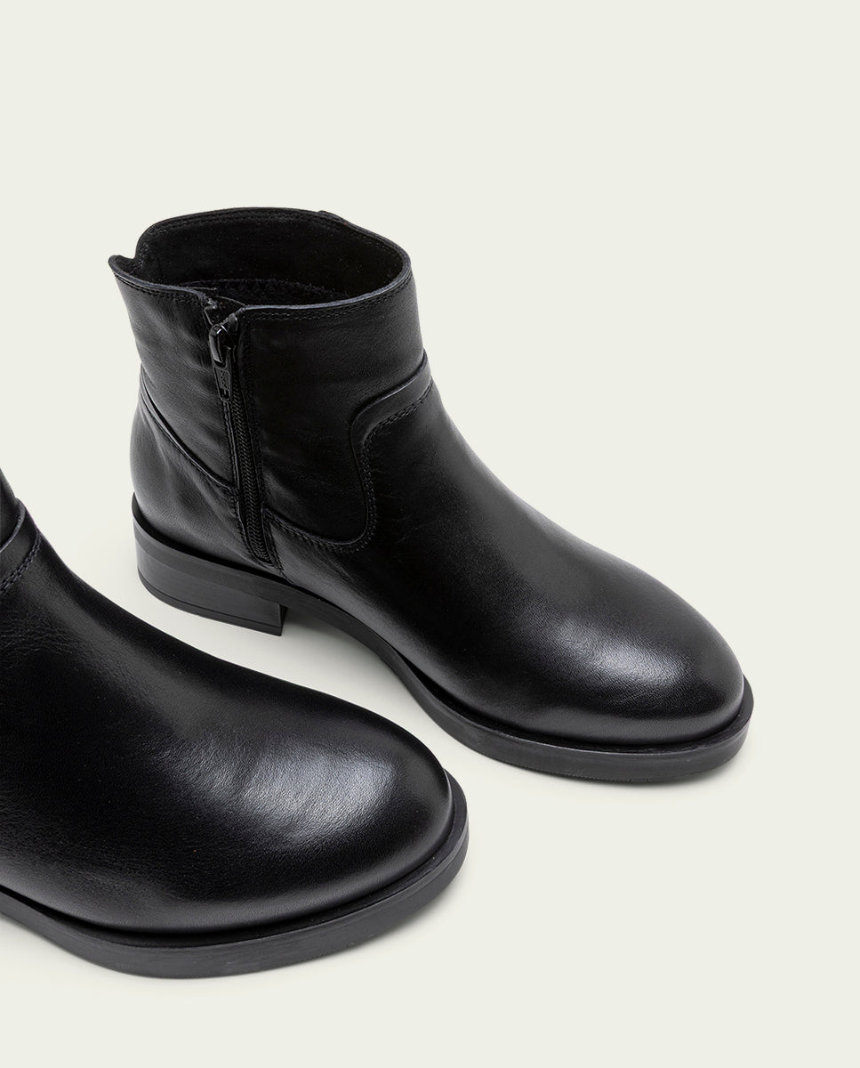 BOTTINES EN CUIR NOIRS AVEC FERMETURE ÉCLAIR JIMENA