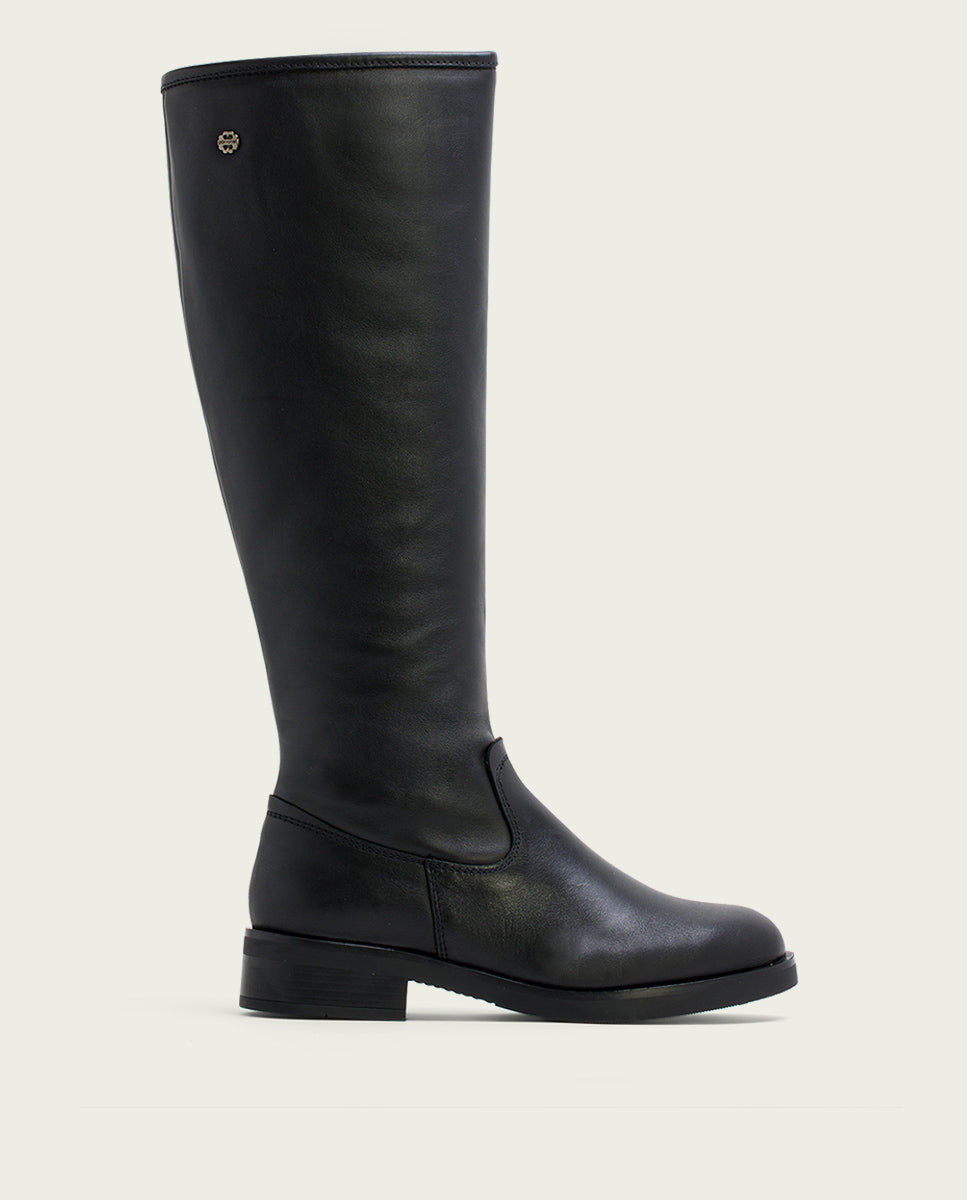 BOTTES HAUTES EN CUIR AVEC FERMETURE ÉCLAIR JANA NOIR