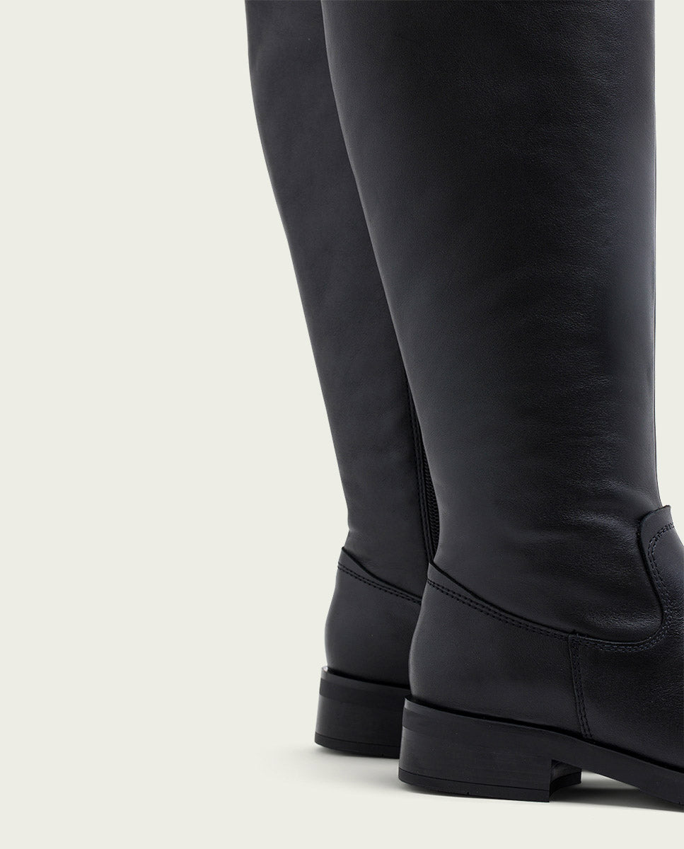 BOTTES HAUTES EN CUIR AVEC FERMETURE ÉCLAIR JANA NOIR