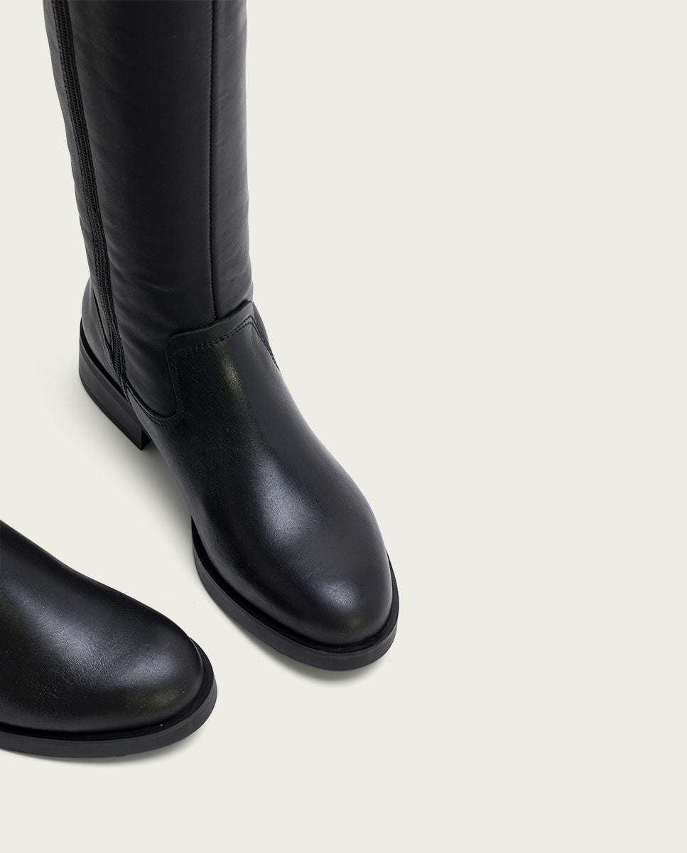 BOTTES HAUTES EN CUIR AVEC FERMETURE ÉCLAIR JANA NOIR
