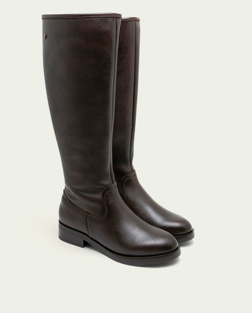 BOTTES HAUTES EN CUIR AVEC FERMETURE ÉCLAIR JANA MOKA