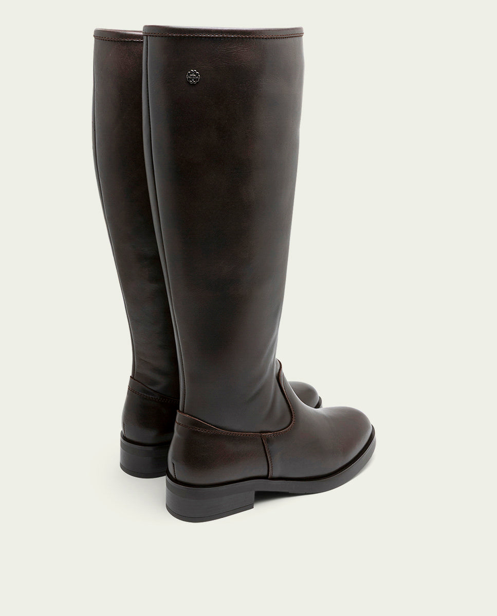 BOTTES HAUTES EN CUIR AVEC FERMETURE ÉCLAIR JANA MOKA