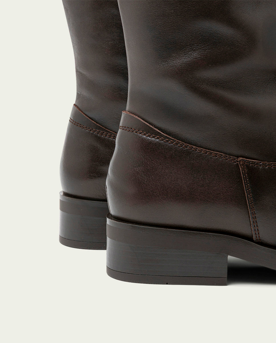 BOTTES HAUTES EN CUIR AVEC FERMETURE ÉCLAIR JANA MOKA