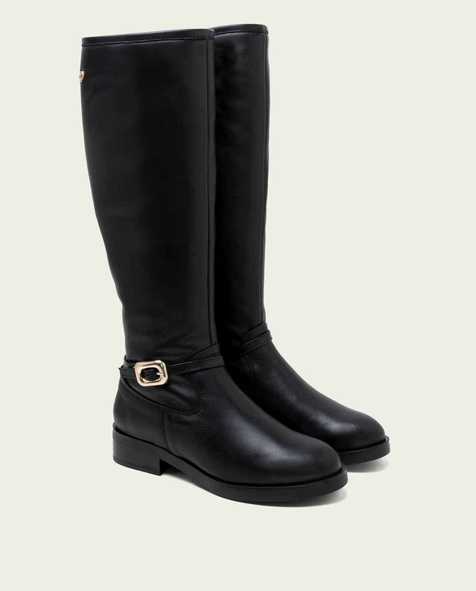 BOTTES HAUTES EN CUIR AVEC FERMETURE ÉCLAIR JARA NOIR