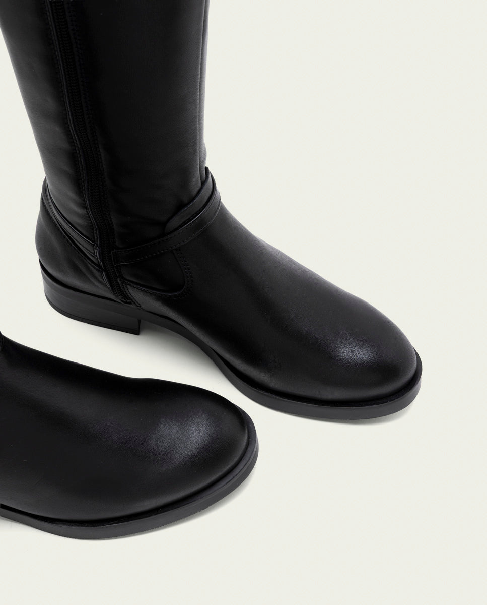BOTTES HAUTES EN CUIR AVEC FERMETURE ÉCLAIR JARA NOIR