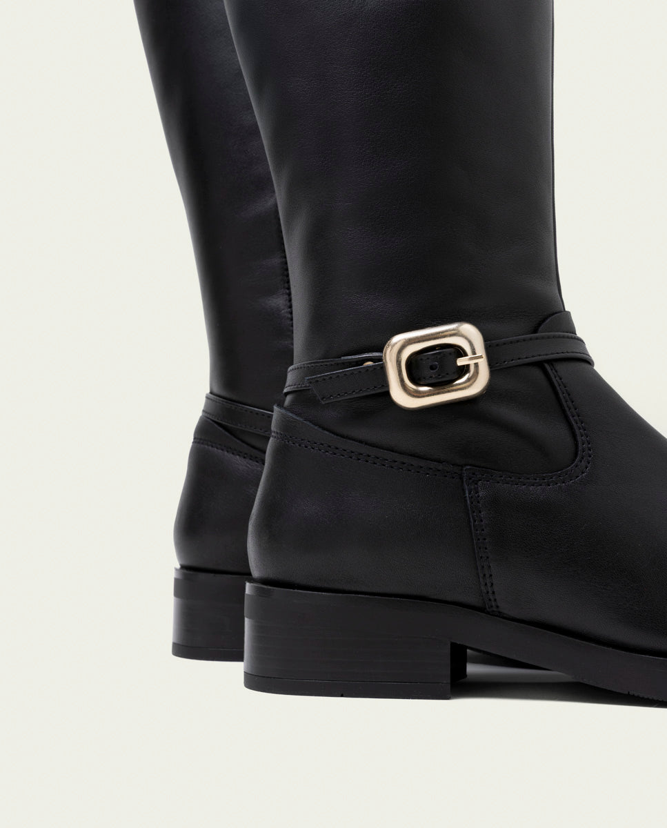 BOTTES HAUTES EN CUIR AVEC FERMETURE ÉCLAIR JARA NOIR