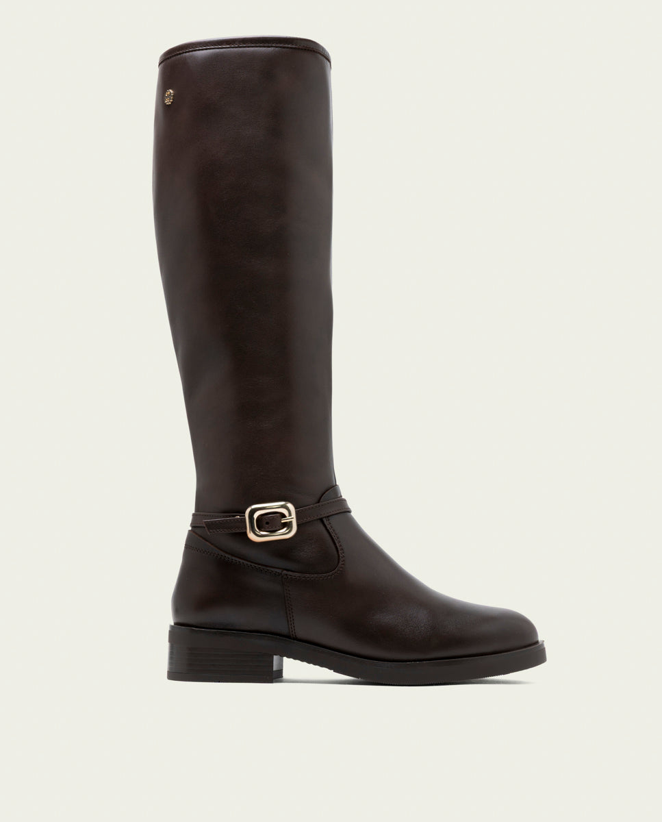 BOTTES HAUTES EN CUIR AVEC FERMETURE ÉCLAIR JARA MOKA