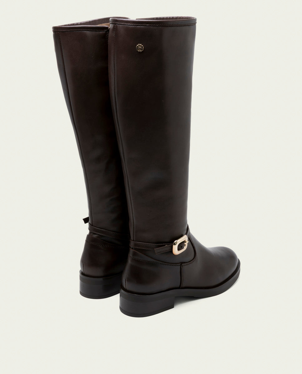 BOTTES HAUTES EN CUIR AVEC FERMETURE ÉCLAIR JARA MOKA