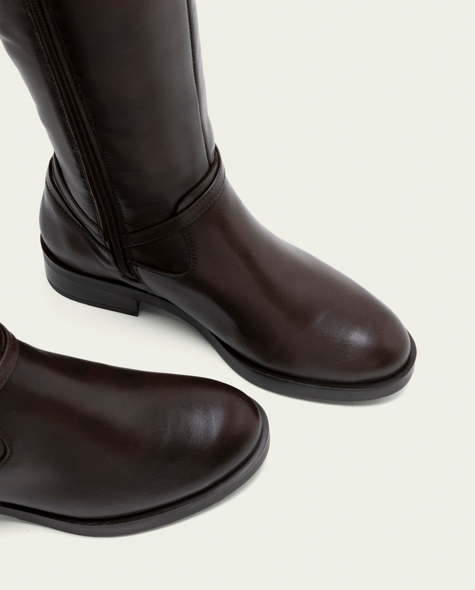 BOTTES HAUTES EN CUIR AVEC FERMETURE ÉCLAIR JARA MOKA