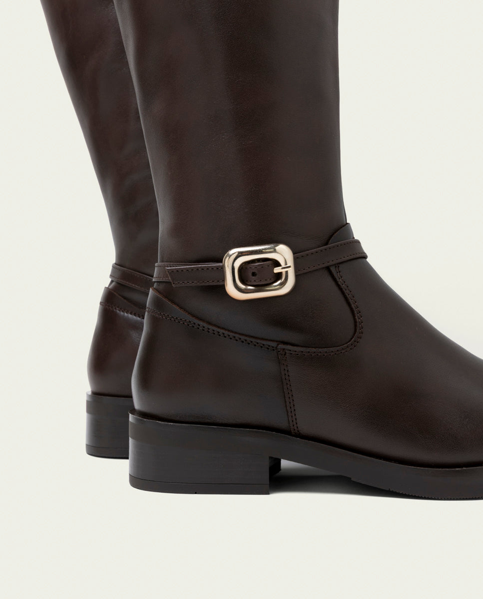 BOTTES HAUTES EN CUIR AVEC FERMETURE ÉCLAIR JARA MOKA