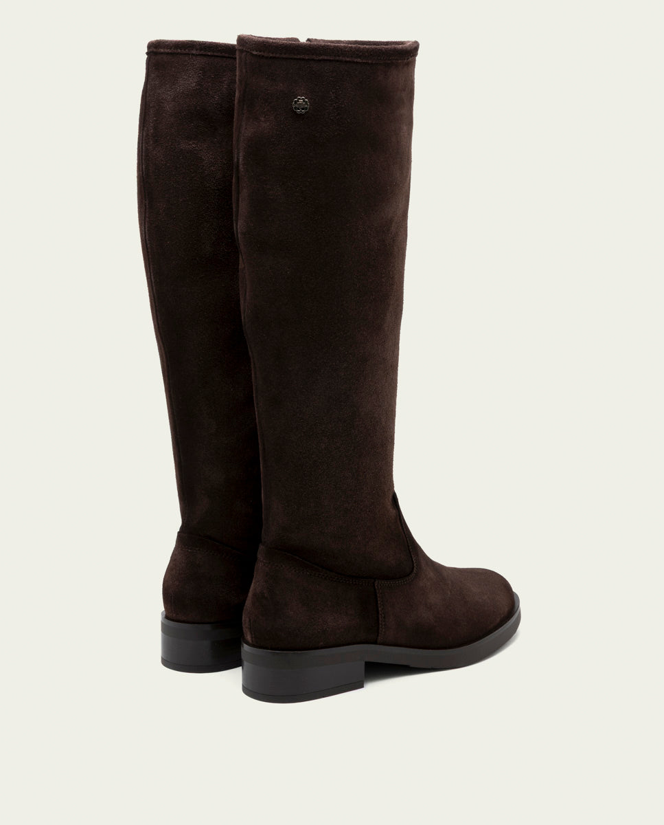 BOTTES HAUTES EN CUIR AVEC FERMETURE ÉCLAIR JADE MOKA