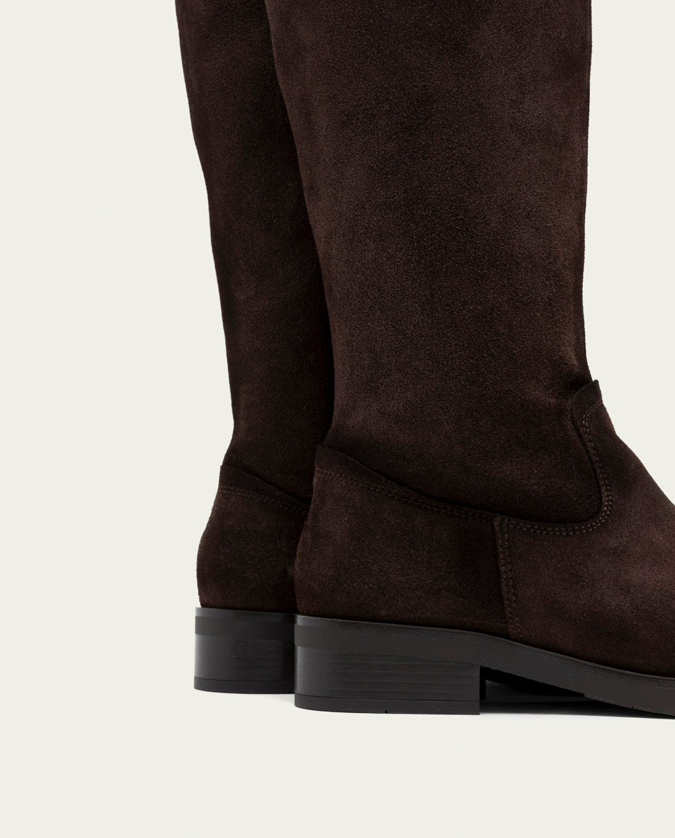 BOTTES HAUTES EN CUIR AVEC FERMETURE ÉCLAIR JADE MOKA