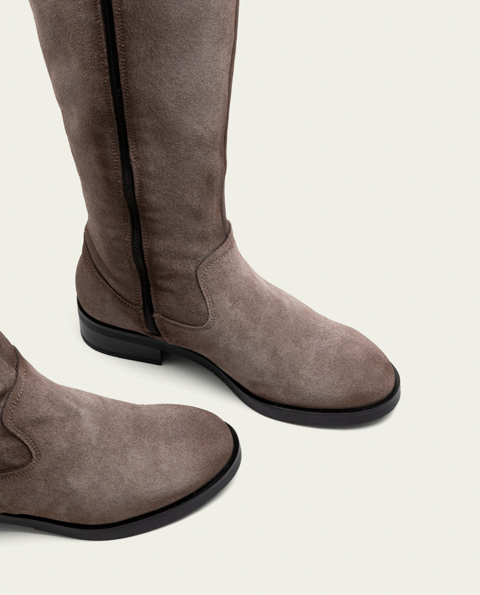 BOTTES HAUTES EN CUIR AVEC FERMETURE ÉCLAIR JADE GREY