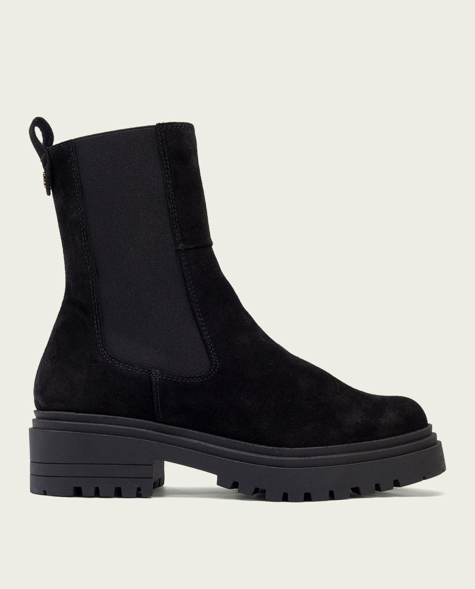 BOTTINES EN DAIM NOIR AVEC ÉLASTIQUES KIRA