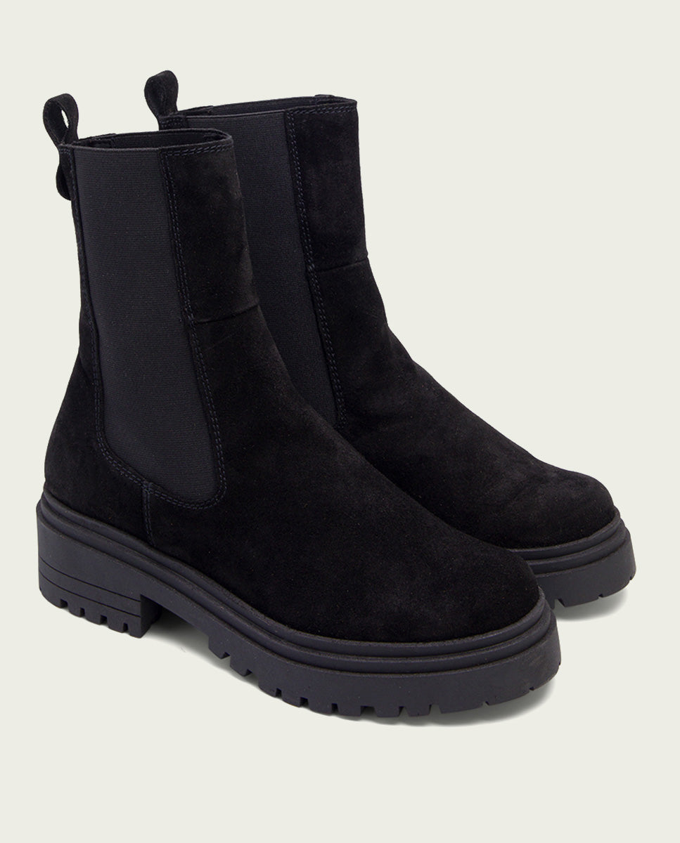 BOTTINES EN DAIM NOIR AVEC ÉLASTIQUES KIRA