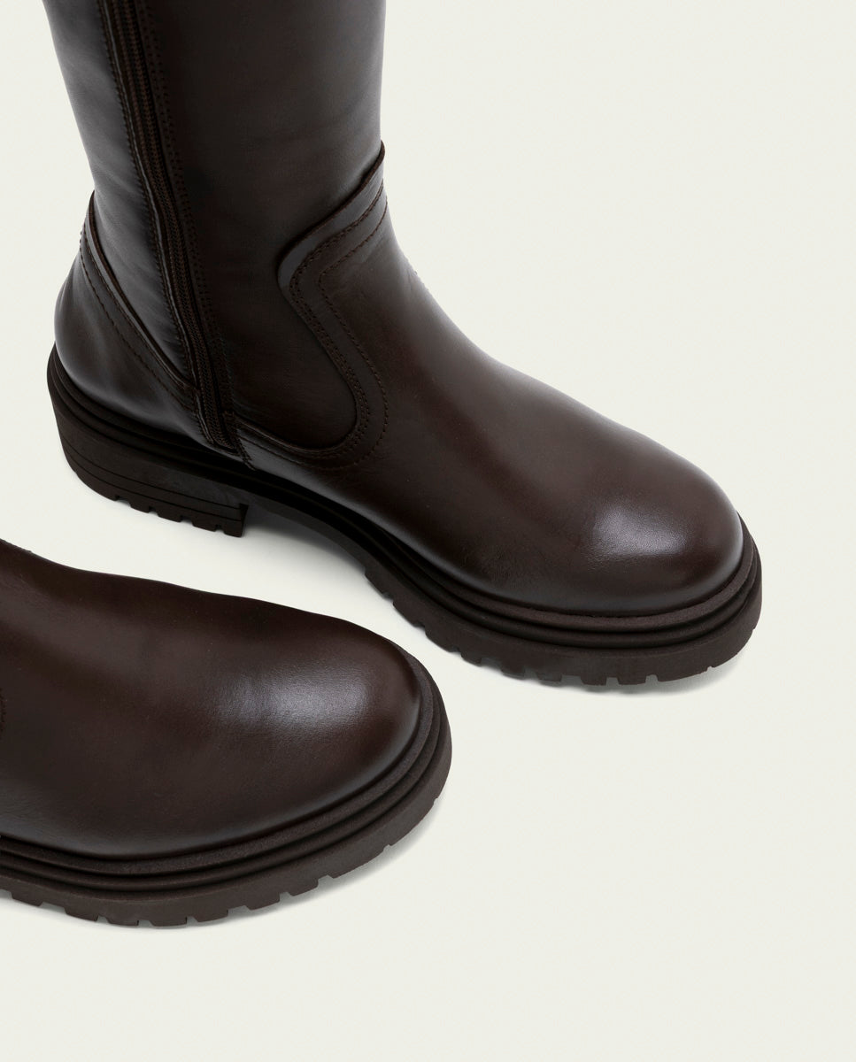 BOTTINES EN CUIR AVEC FERMETURE ÉCLAIR KIM MOKA