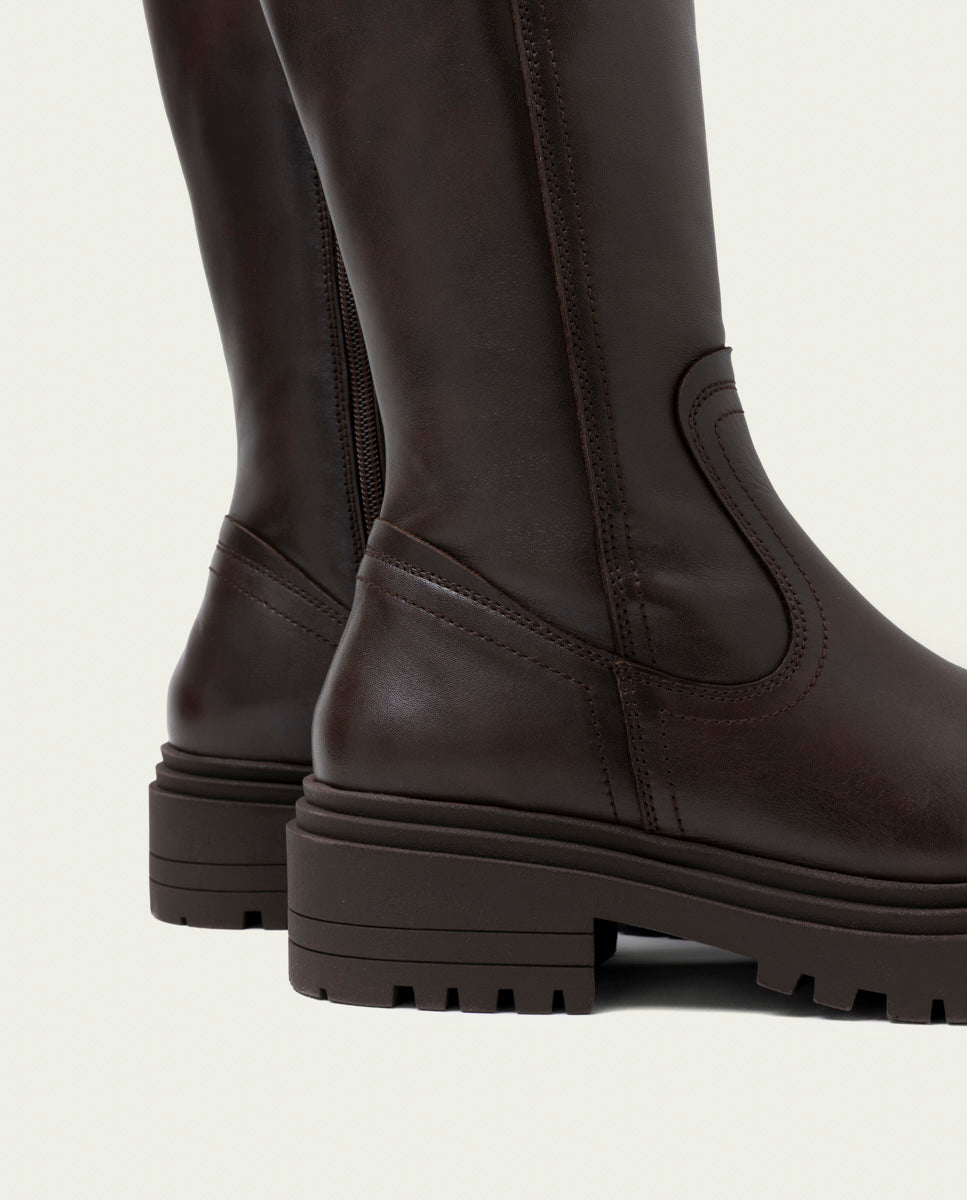 BOTTINES EN CUIR AVEC FERMETURE ÉCLAIR KIM MOKA