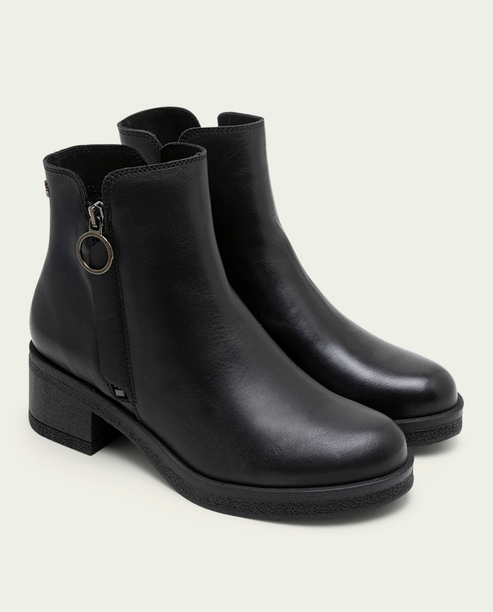 BOTTINES EN CUIR AVEC FERMETURE ÉCLAIR LUCIA NOIR