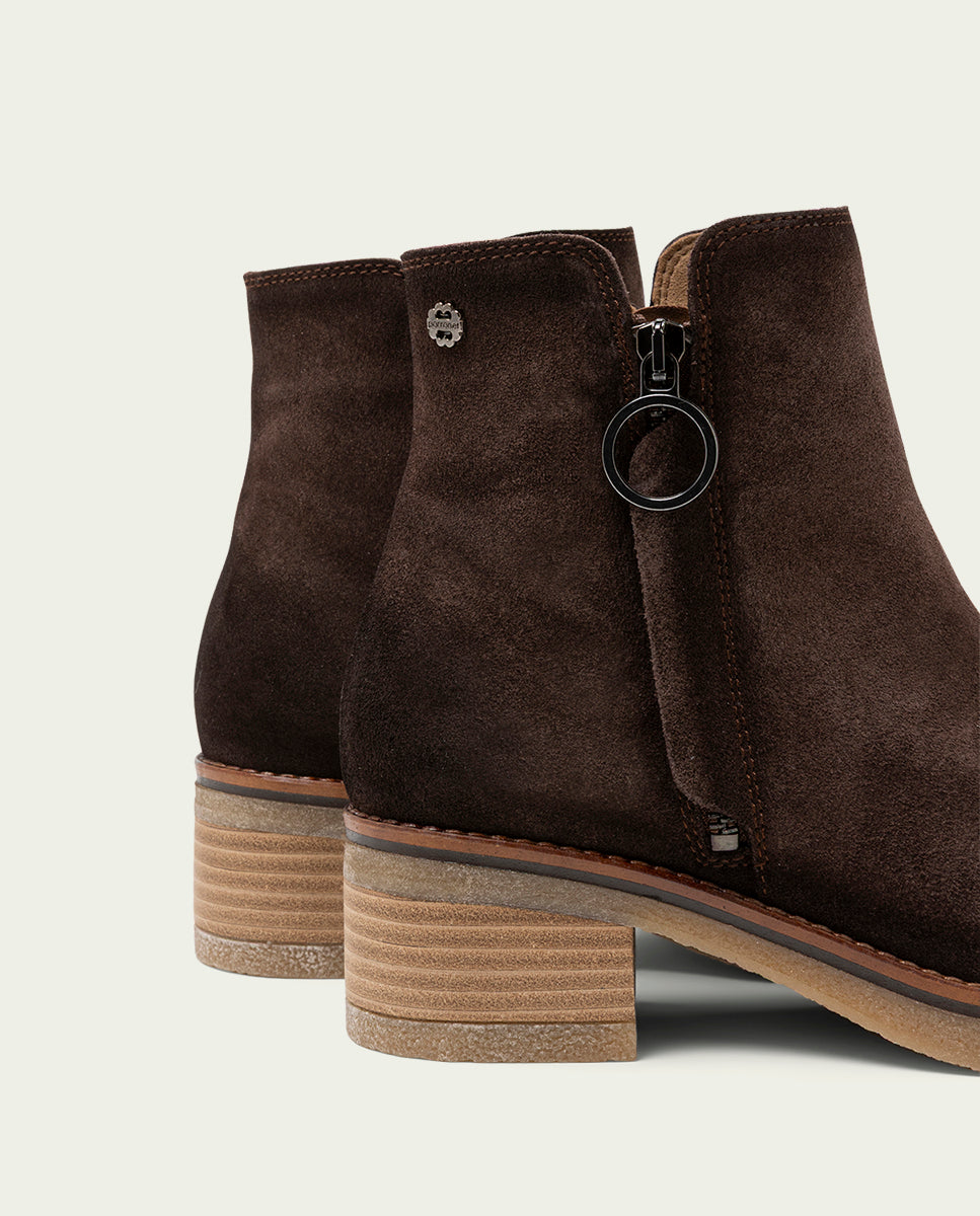 BOTTINES EN DAIM AVEC ÉCLAIR LUNA MOKA