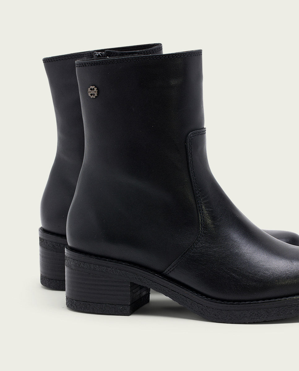 BOTTINES EN CUIR AVEC FERMETURE ÉCLAIR LOLA NOIR