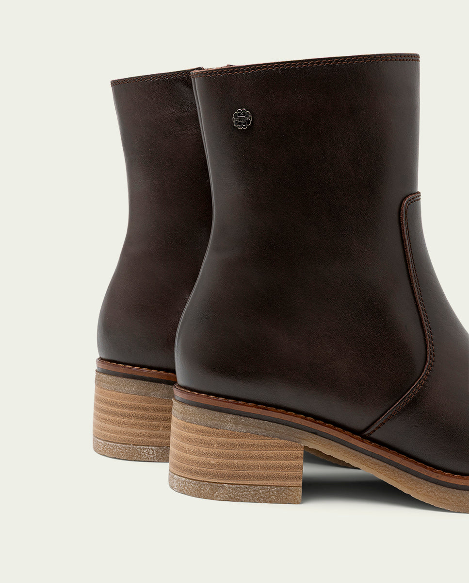 BOTTINES EN CUIR AVEC FERMETURE ÉCLAIR LOLA MOKA