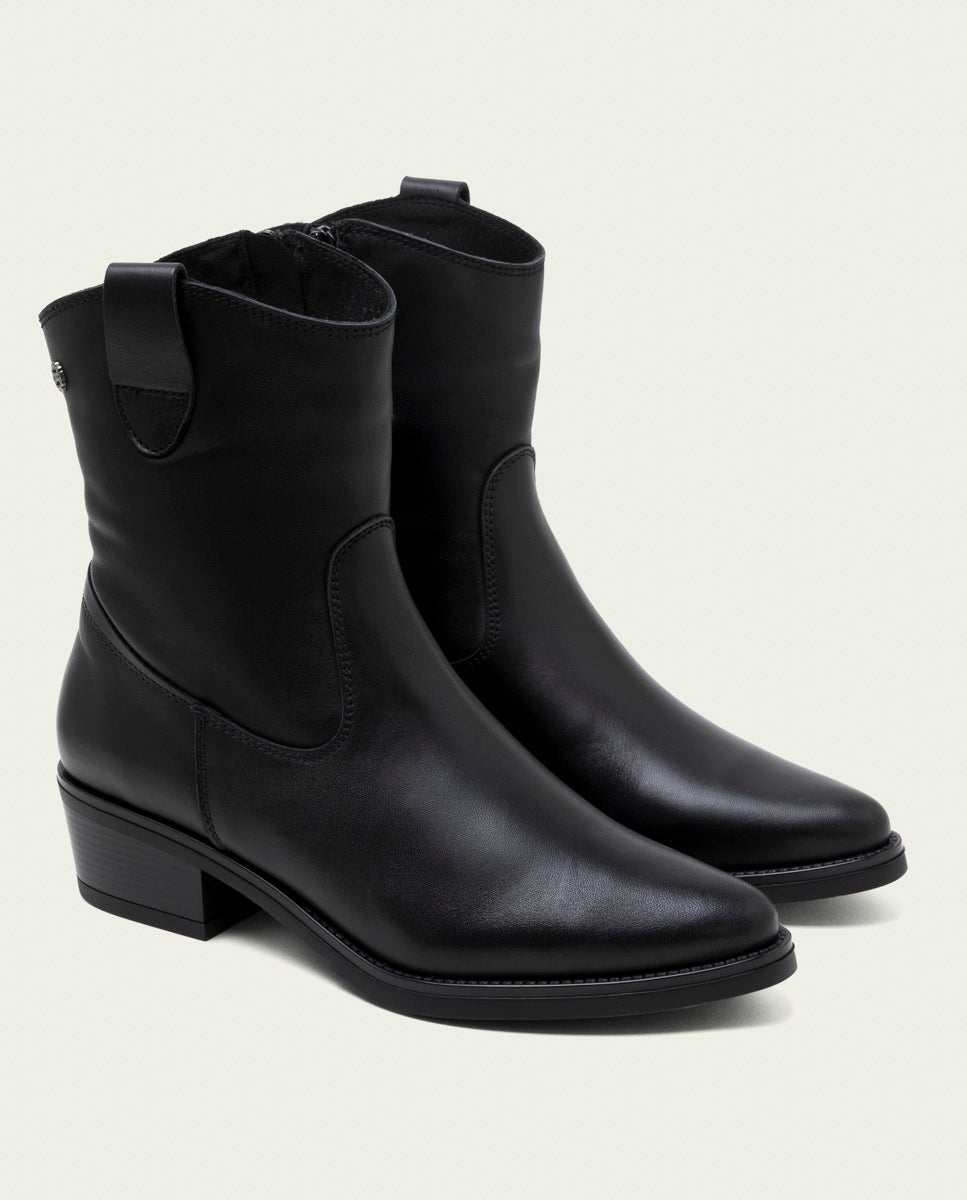 BOTTINES EN CUIR AVEC FERMETURE ÉCLAIR MARTA NOIR