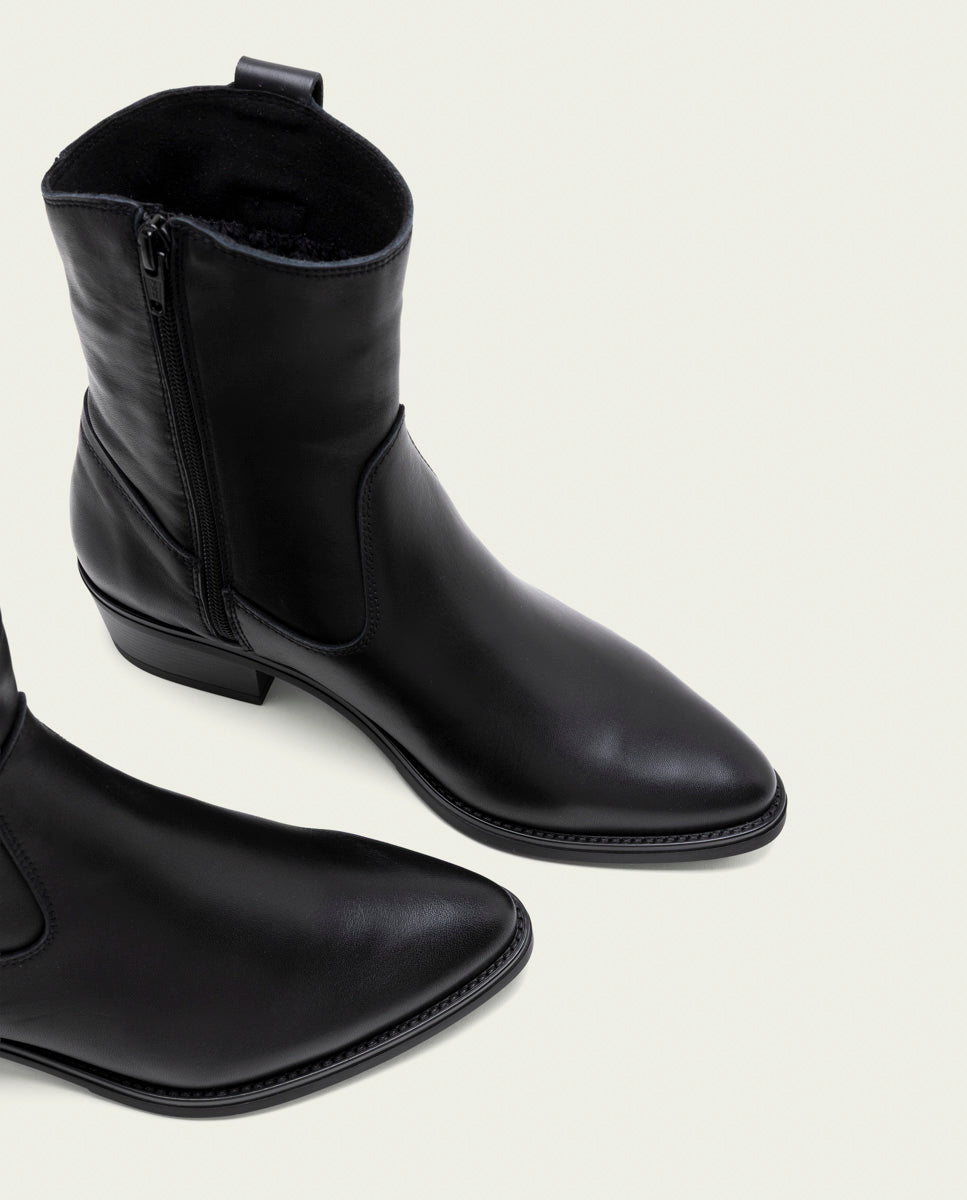 BOTTINES EN CUIR AVEC FERMETURE ÉCLAIR MARTA NOIR