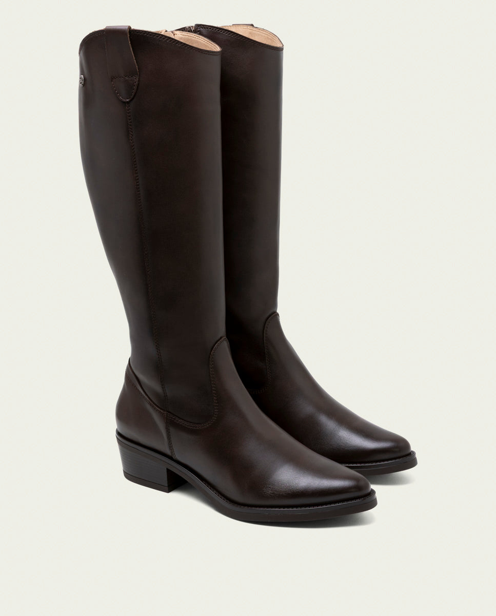BOTTINES EN CUIR NOIR AVEC FERMETURE MÓNICA MOKA
