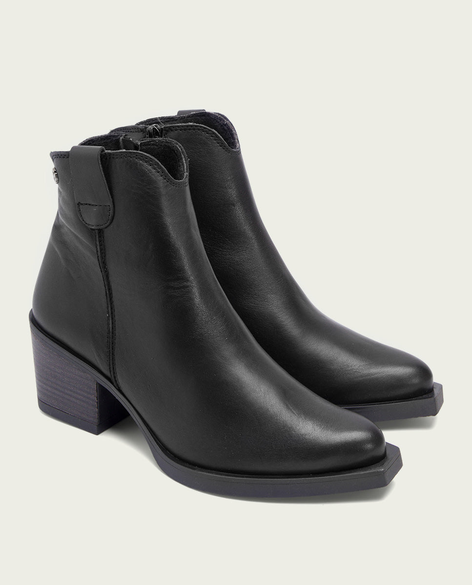 BOTTINES COWBOY EN CUIR AVEC ÉCLAIR NATALIA NOIR