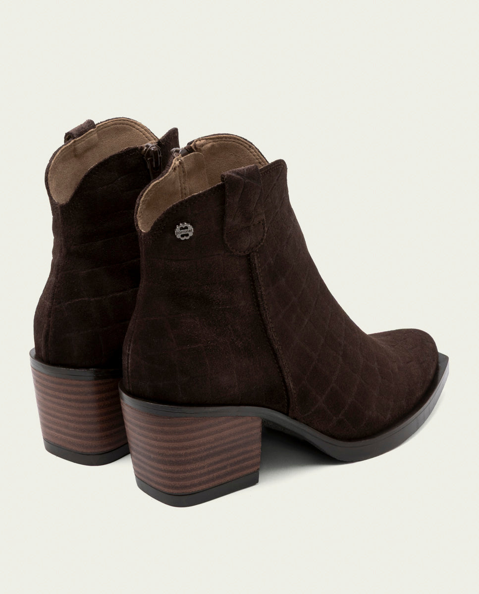 BOTTINES COWBOY EN CUIR AVEC ÉCLAIR NOELIA MOKA