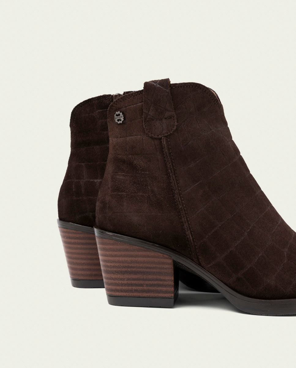 BOTTINES COWBOY EN CUIR AVEC ÉCLAIR NOELIA MOKA